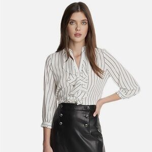 Karl Lagerfeld Paris Dot Stripe Ruffle Blouse off white black sz m